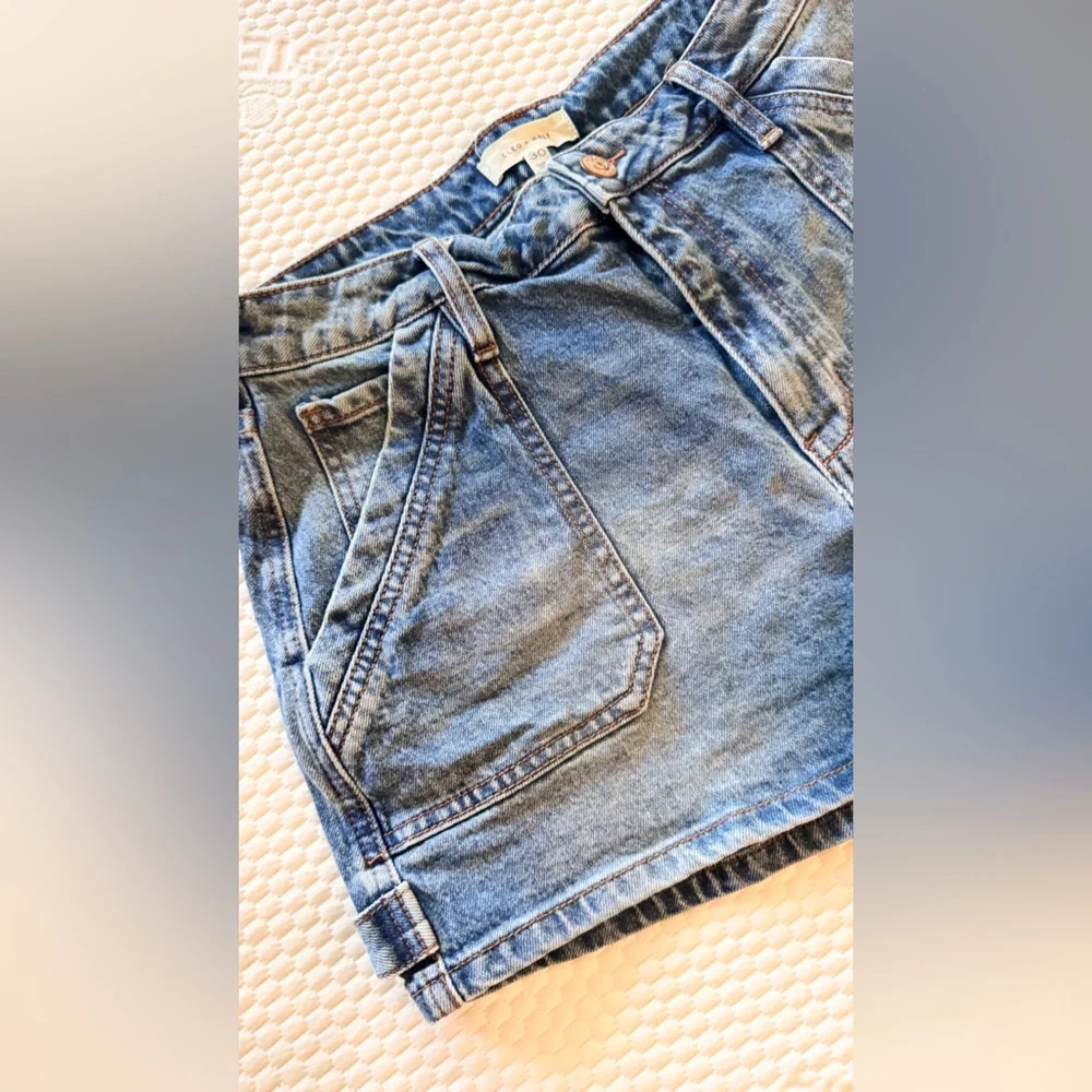 CLEO + WOLF Carpenter High Waisted Blue Denim High Rise Jean Shorts